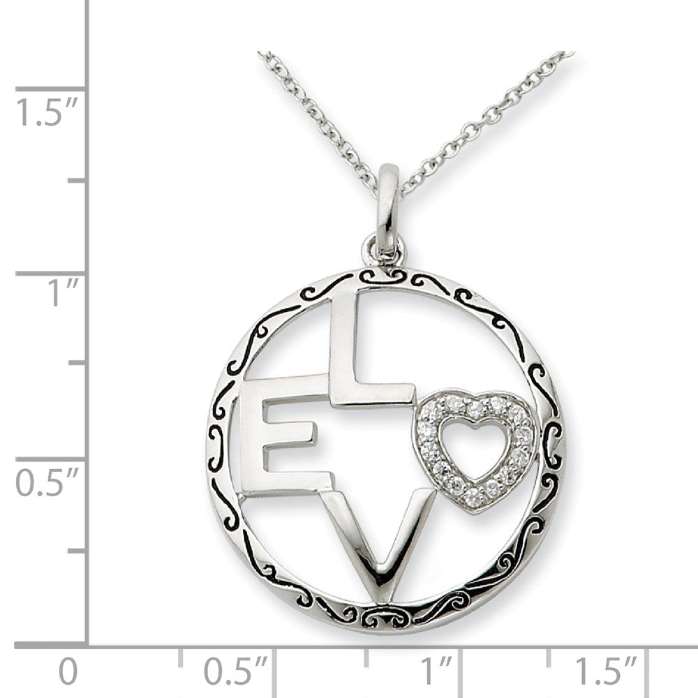 Alternate view of the Rhodium Plated Sterling Silver &amp; CZ, Love Circle Necklace, 18 Inch by The Black Bow Jewelry Co.