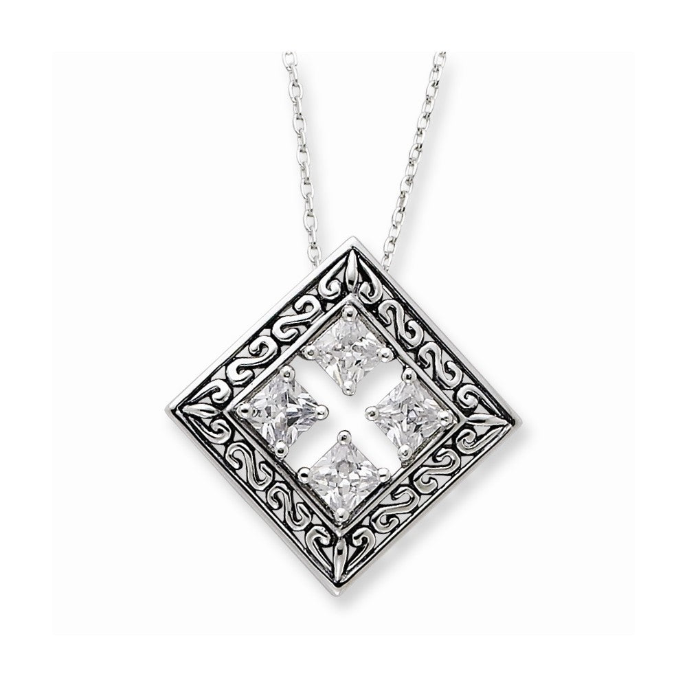Rhodium Plated Silver &amp; CZ Cornerstones of Integrity Necklace, 18 Inch, Item N8985 by The Black Bow Jewelry Co.