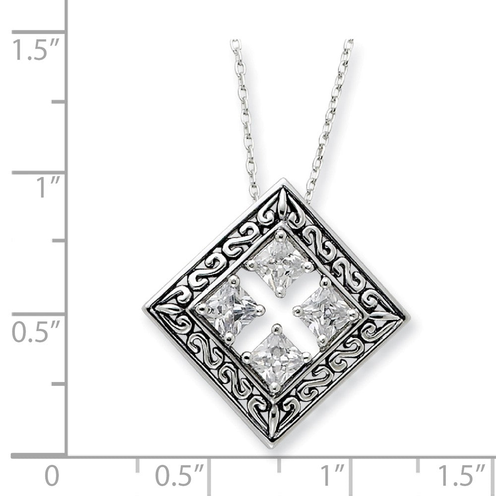 Alternate view of the Rhodium Plated Silver &amp; CZ Cornerstones of Integrity Necklace, 18 Inch by The Black Bow Jewelry Co.