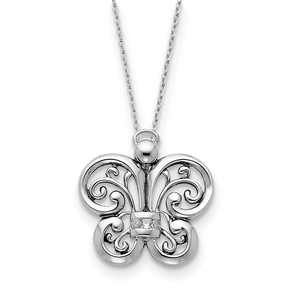 Rhodium Plated Sterling Silver &amp; CZ Courageous Angel Necklace, 18 Inch, Item N8991 by The Black Bow Jewelry Co.