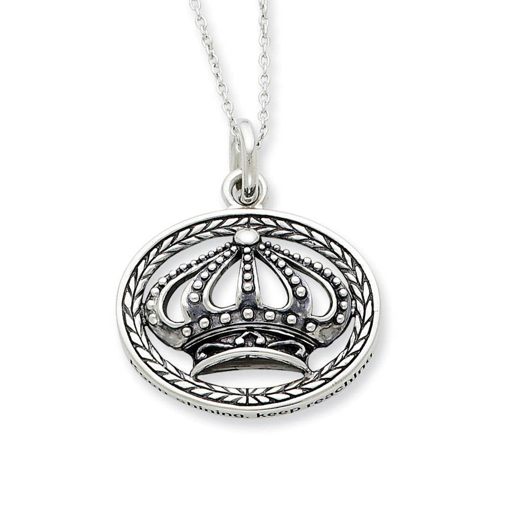 Rhodium Plated Silver Keep Shining, Keep Reaching, Crown Necklace, Item N9008 by The Black Bow Jewelry Co.