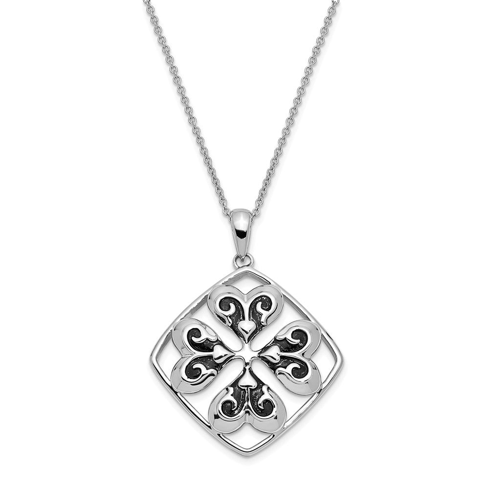 Rhodium Plated Sterling Wishing You Luck, Clover Necklace, 18 Inch, Item N9011 by The Black Bow Jewelry Co.