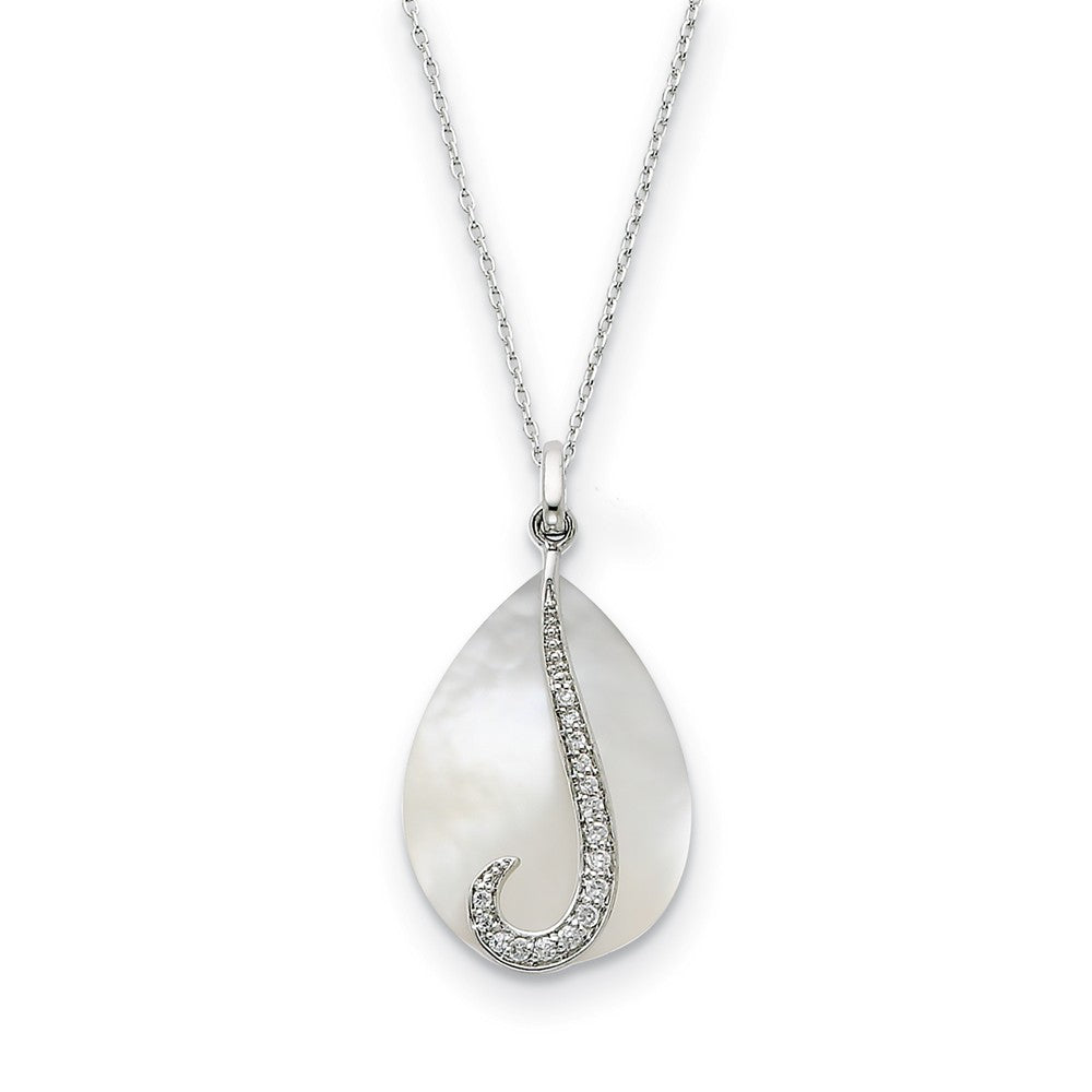 Sterling Silver, CZ &amp; Mother of Pearl Tear From Heaven Necklace, 18 In, Item N9014 by The Black Bow Jewelry Co.