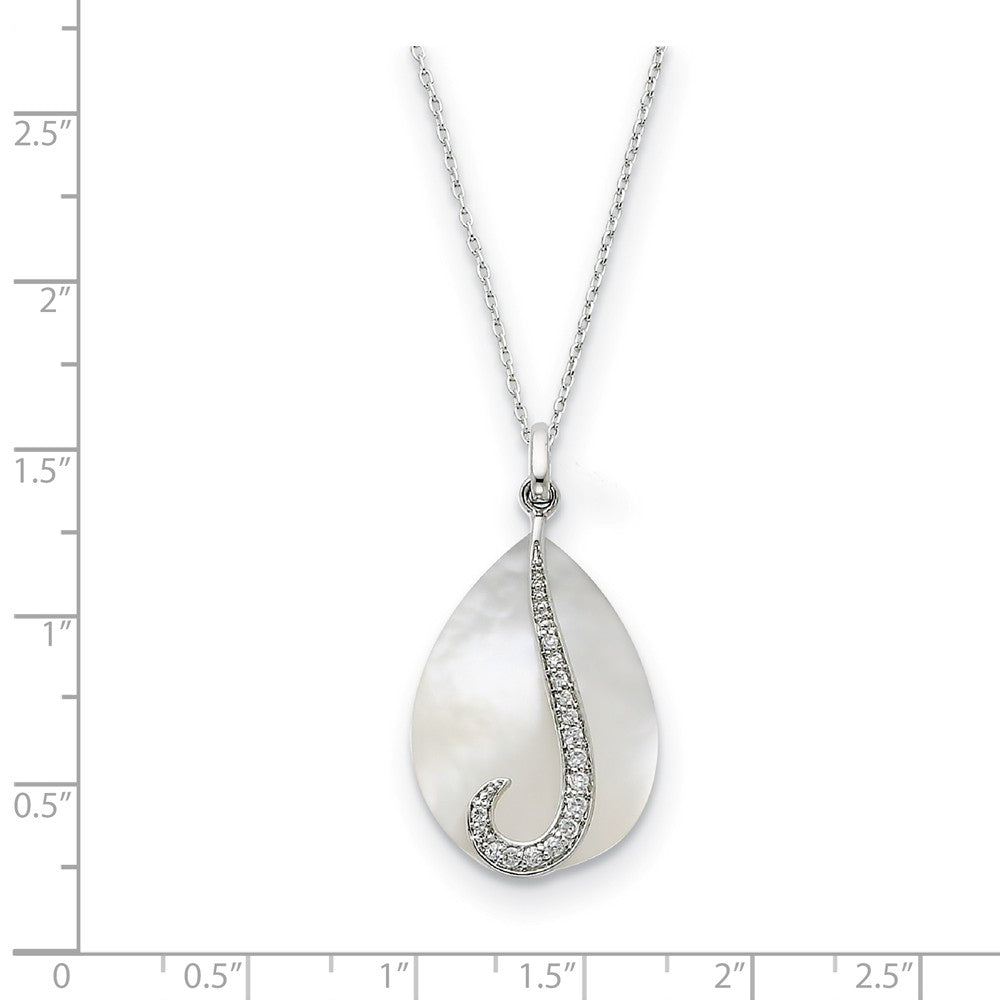 Alternate view of the Sterling Silver, CZ &amp; Mother of Pearl Tear From Heaven Necklace, 18 In by The Black Bow Jewelry Co.
