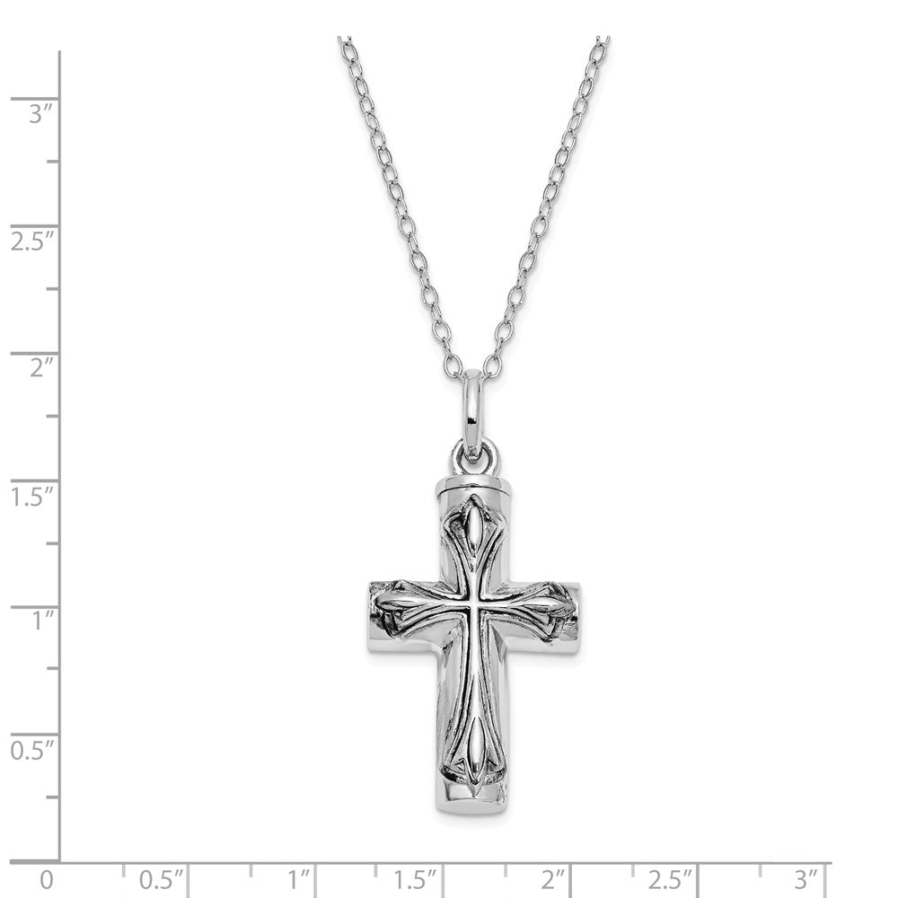 Alternate view of the Rhodium Plated Sterling Silver Antiqued Cross Ash Holder Necklace by The Black Bow Jewelry Co.