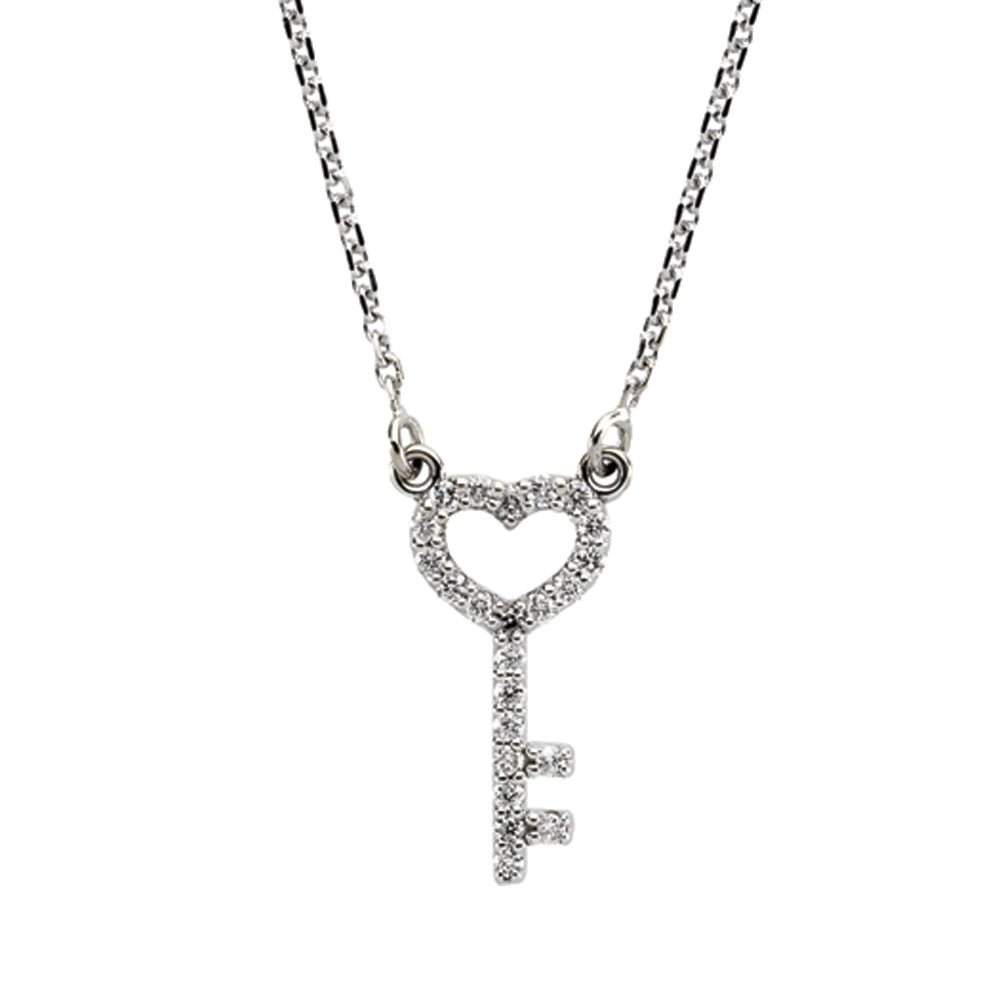 1/8 cttw Diamond Skeleton Key Necklace in 14k White Gold, Item N9127 by The Black Bow Jewelry Co.