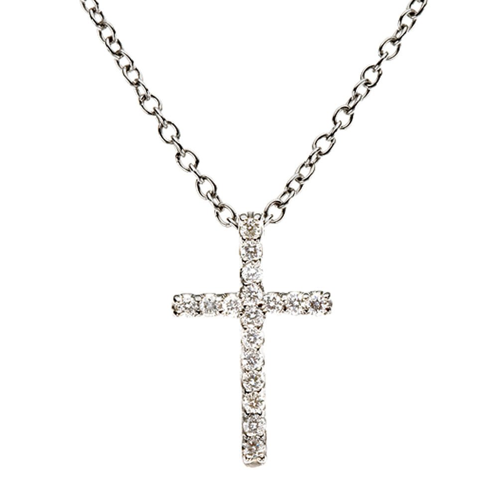 .085 cttw Diamond Cross Necklace in 14k White Gold, Item N9128 by The Black Bow Jewelry Co.