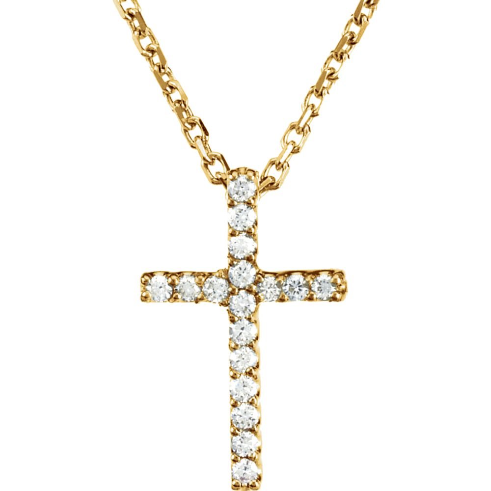 .085 cttw Diamond Cross Necklace in 14k Yellow Gold, Item N9129 by The Black Bow Jewelry Co.