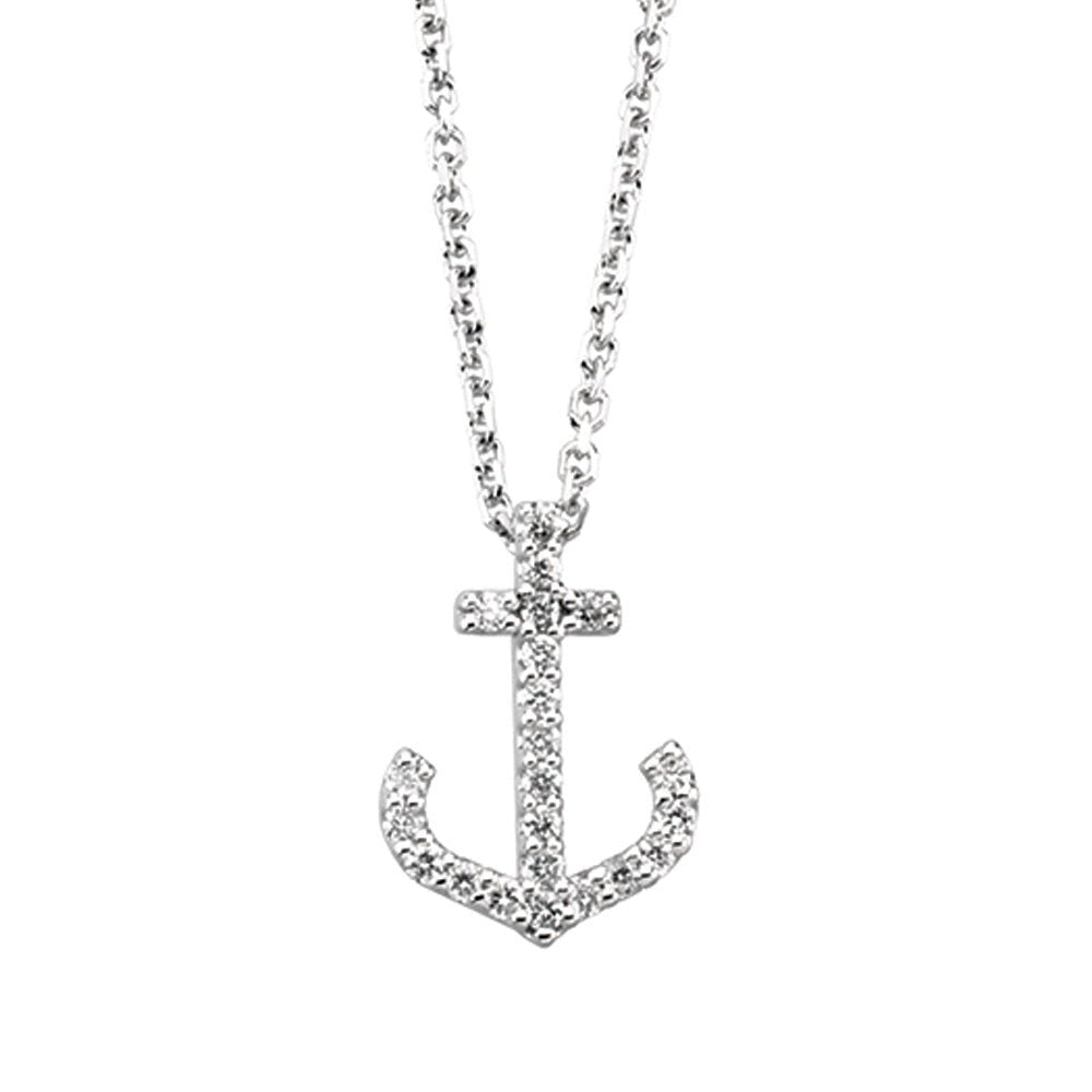 1/8 cttw Diamond Anchor Necklace in 14k White Gold, Item N9134 by The Black Bow Jewelry Co.