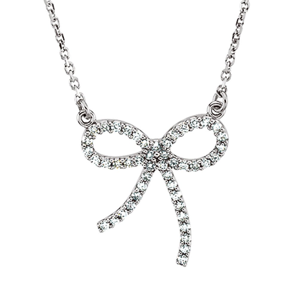 1/4 cttw Diamond Bow Necklace in 14k White Gold, Item N9136 by The Black Bow Jewelry Co.