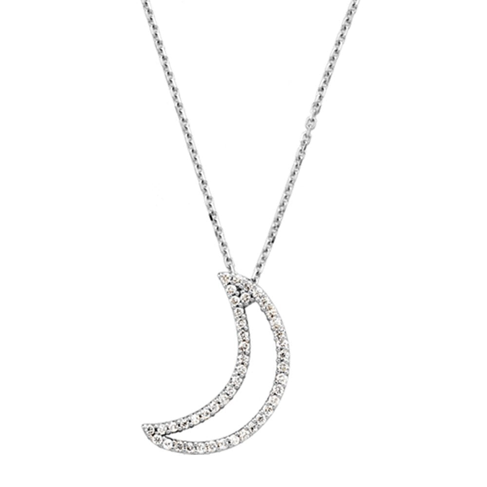 1/5 cttw Diamond Moon Necklace in 14k White Gold, Item N9142 by The Black Bow Jewelry Co.