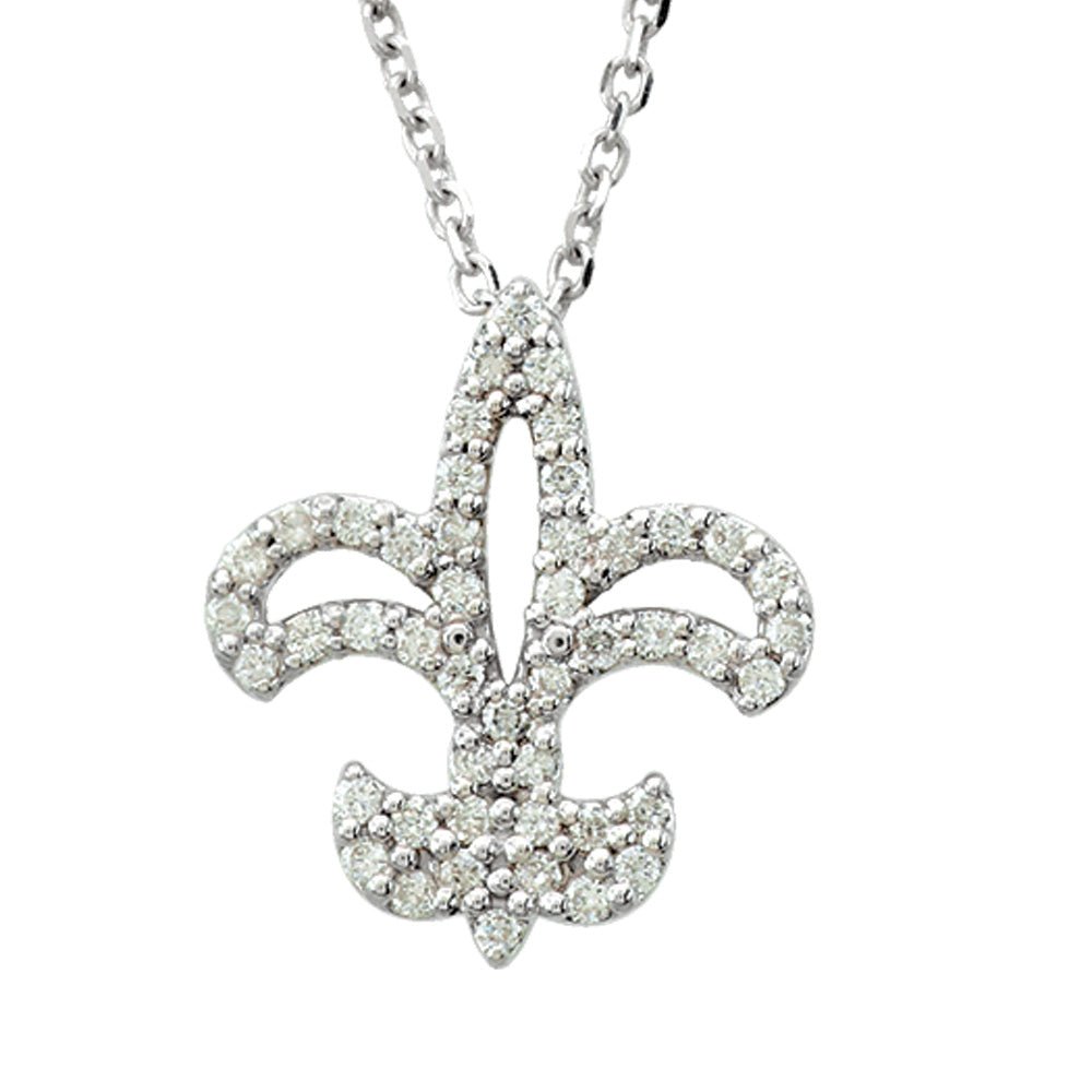 1/4 cttw Diamond Fleur-De-Lis Necklace in 14k White Gold, Item N9146 by The Black Bow Jewelry Co.