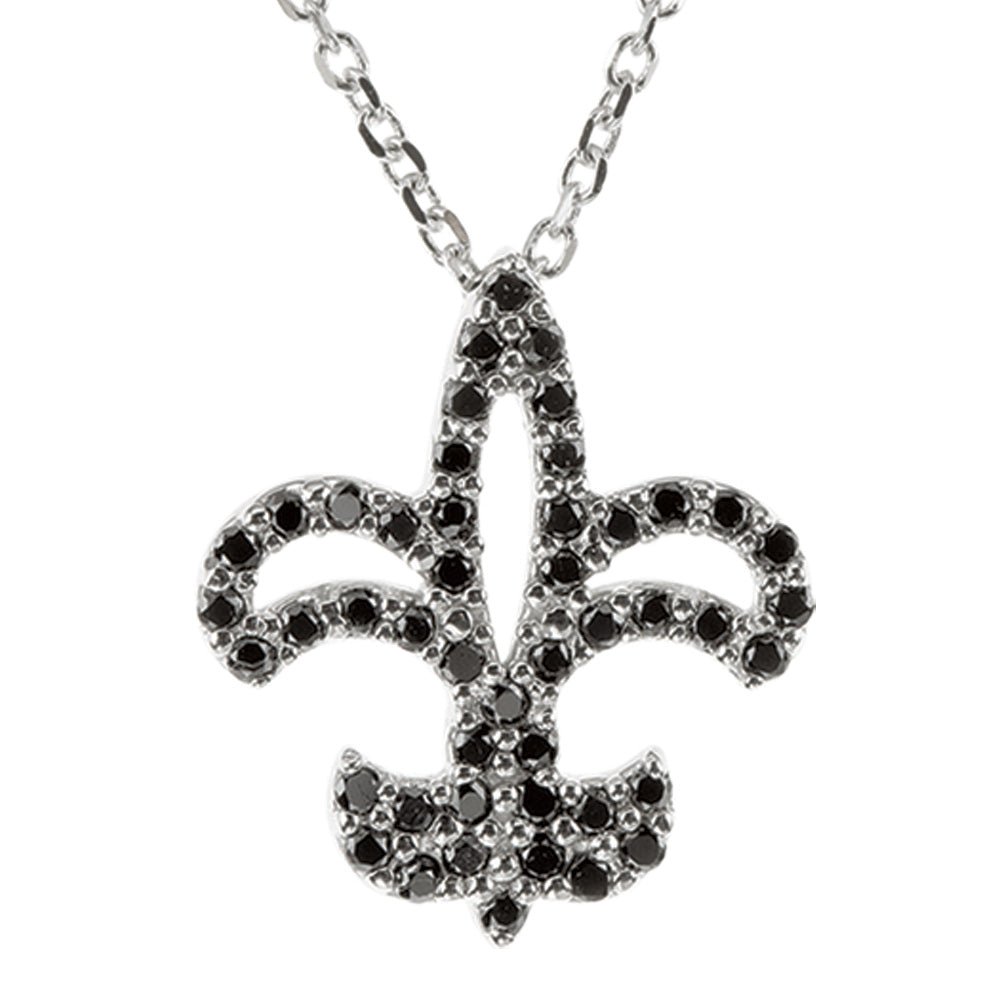 1/4 cttw Black Diamond Fleur-De-Lis Necklace in 14k White Gold, Item N9148 by The Black Bow Jewelry Co.