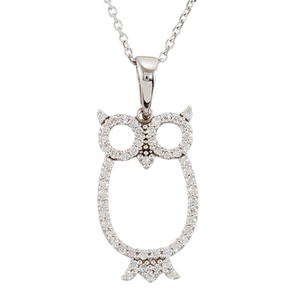 1/4 cttw Diamond Owl 16-Inch Necklace in 14k White Gold, Item N9153 by The Black Bow Jewelry Co.