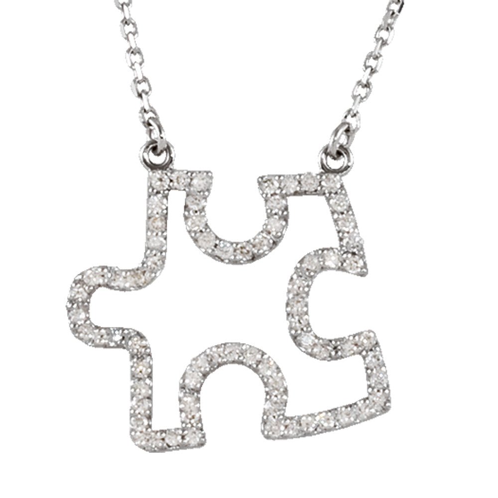 1/3 cttw Diamond Puzzle Piece 16 1/2 Inch Necklace in 14k White Gold, Item N9154 by The Black Bow Jewelry Co.