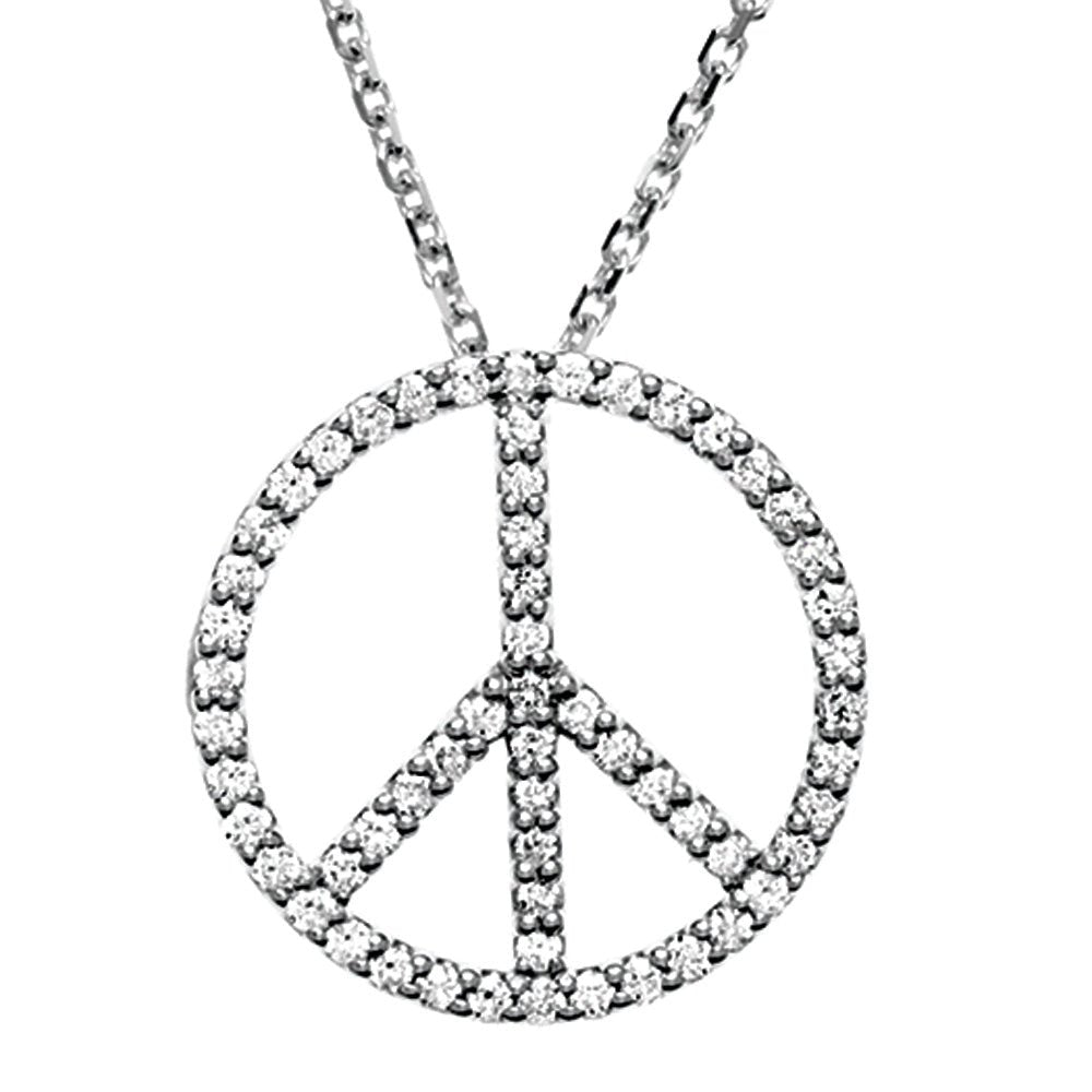 1/3 Carat Diamond Peace Sign Necklace in 14k White Gold, Item N9155 by The Black Bow Jewelry Co.