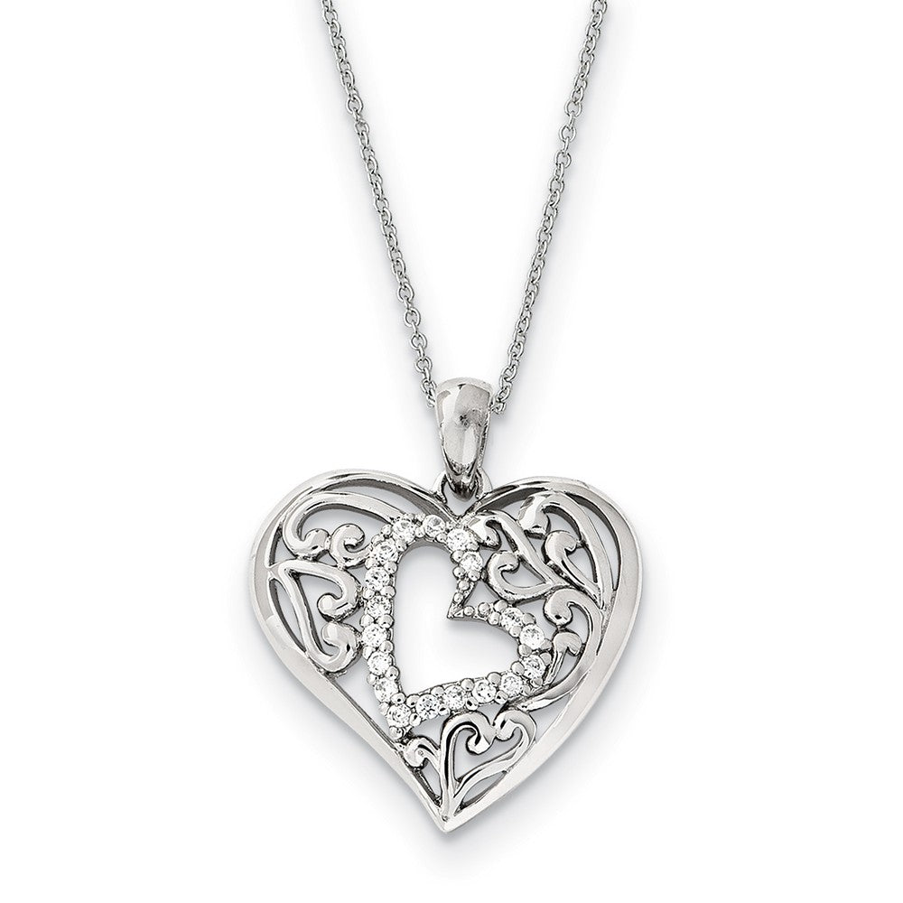 Rhodium Plated Sterling Silver &amp; CZ Forever in My Heart Necklace, 18in, Item N9321 by The Black Bow Jewelry Co.