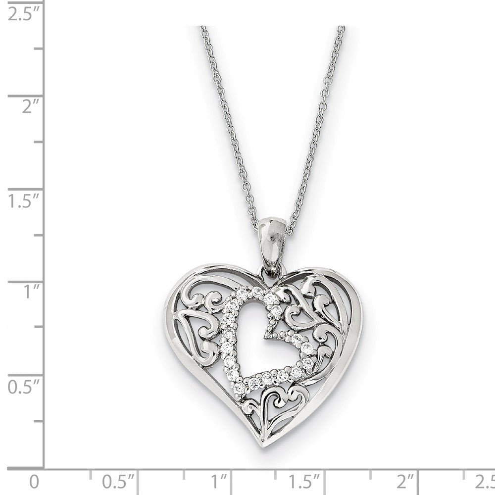 Alternate view of the Rhodium Plated Sterling Silver &amp; CZ Forever in My Heart Necklace, 18in by The Black Bow Jewelry Co.