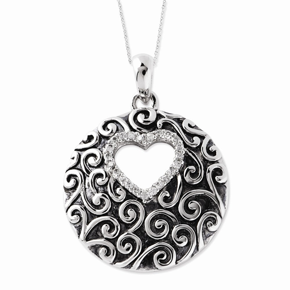 Rhodium Plated Sterling &amp; CZ The Heart of A Family Necklace, 18 Inch, Item N9328 by The Black Bow Jewelry Co.
