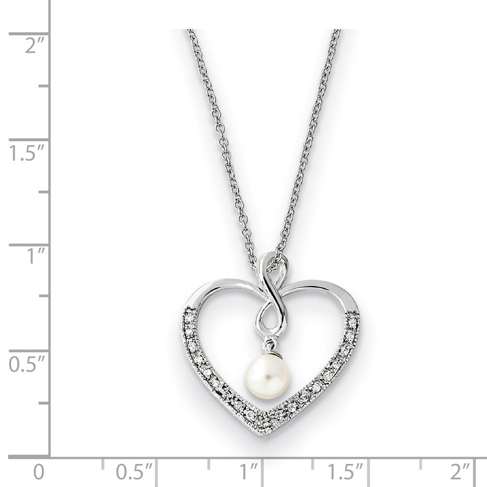 Alternate view of the Sterling Silver, CZ &amp; FW Cultured Pearl My Friend Heart Necklace, 18in by The Black Bow Jewelry Co.