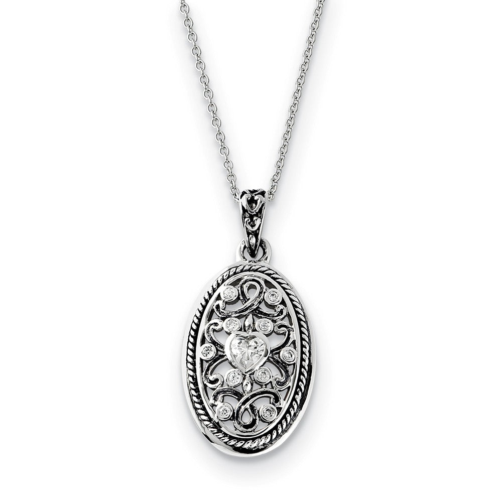 Rhodium Plated Sterling Silver &amp; CZ Because of You Necklace, 18 Inch, Item N9348 by The Black Bow Jewelry Co.