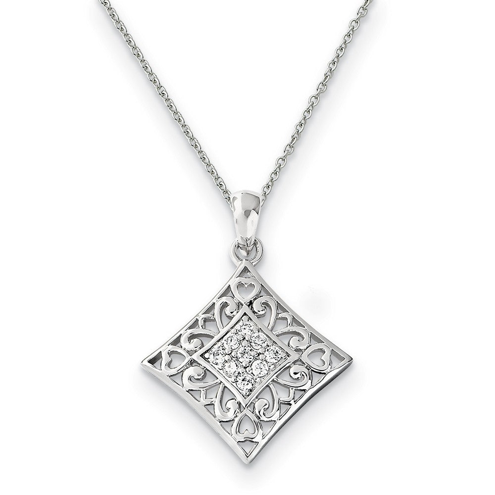 Rhodium Plated Sterling Silver &amp; CZ I Love You All Year Long Necklace, Item N9357 by The Black Bow Jewelry Co.