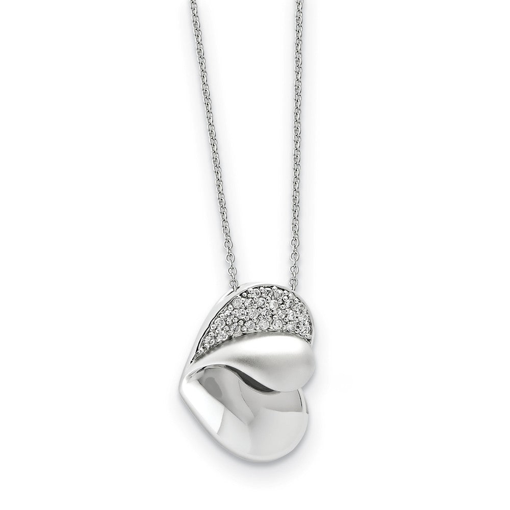 Rhodium Plated Sterling Silver &amp; CZ Glimpse of My Heart Necklace, 18in, Item N9363 by The Black Bow Jewelry Co.