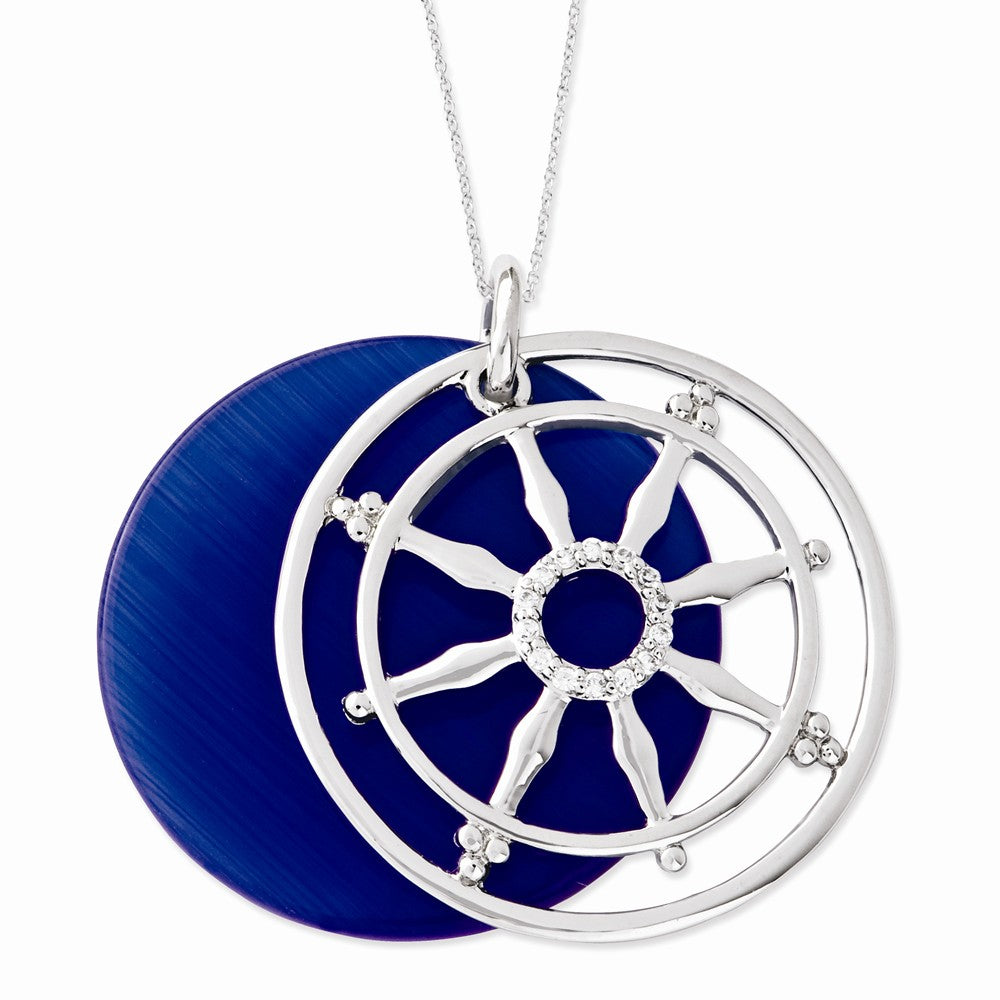 Stay On Target, Silver Captain&#39;s Wheel Necklace with Cubic Zirconia, Item N9387 by The Black Bow Jewelry Co.