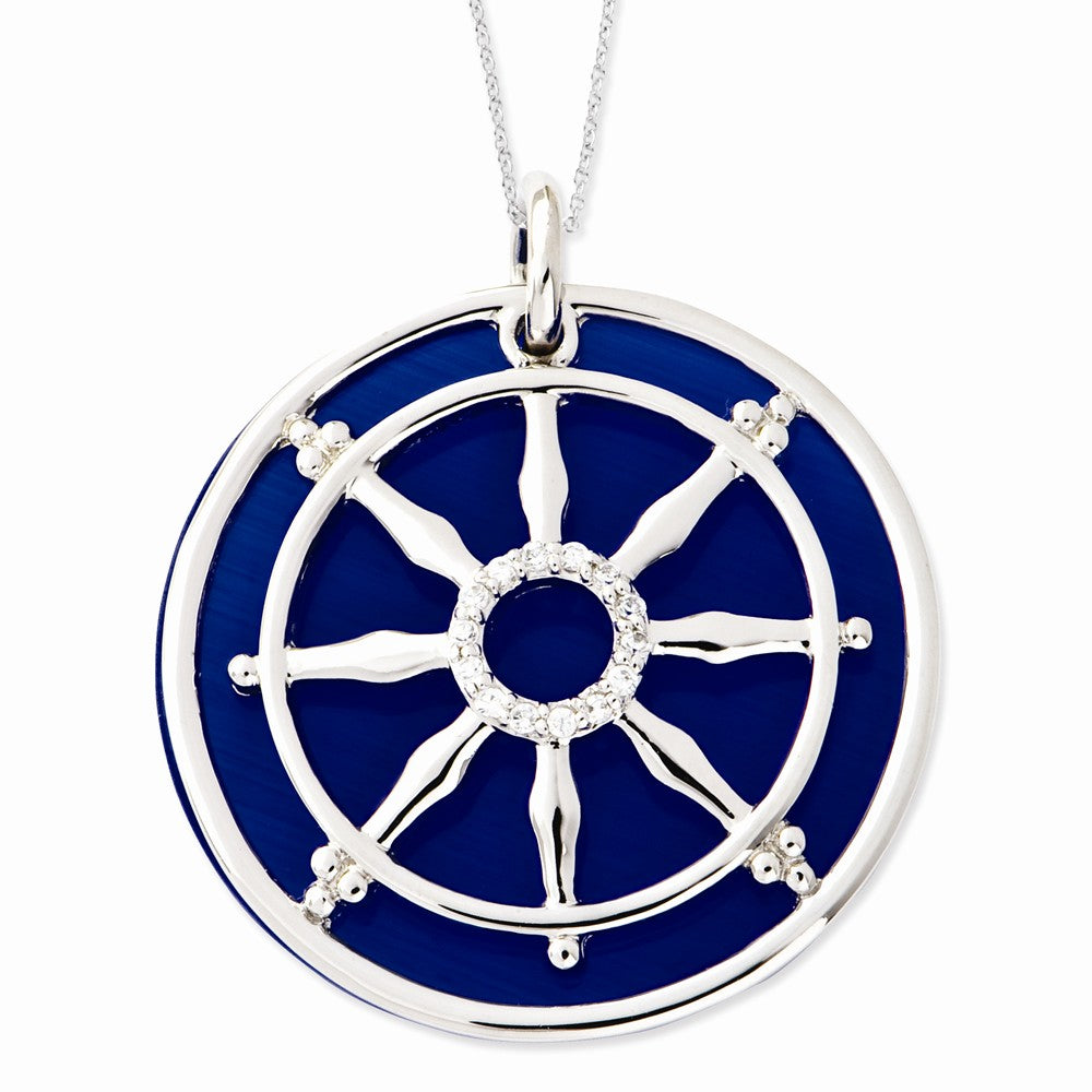 Alternate view of the Stay On Target, Silver Captain&#39;s Wheel Necklace with Cubic Zirconia by The Black Bow Jewelry Co.