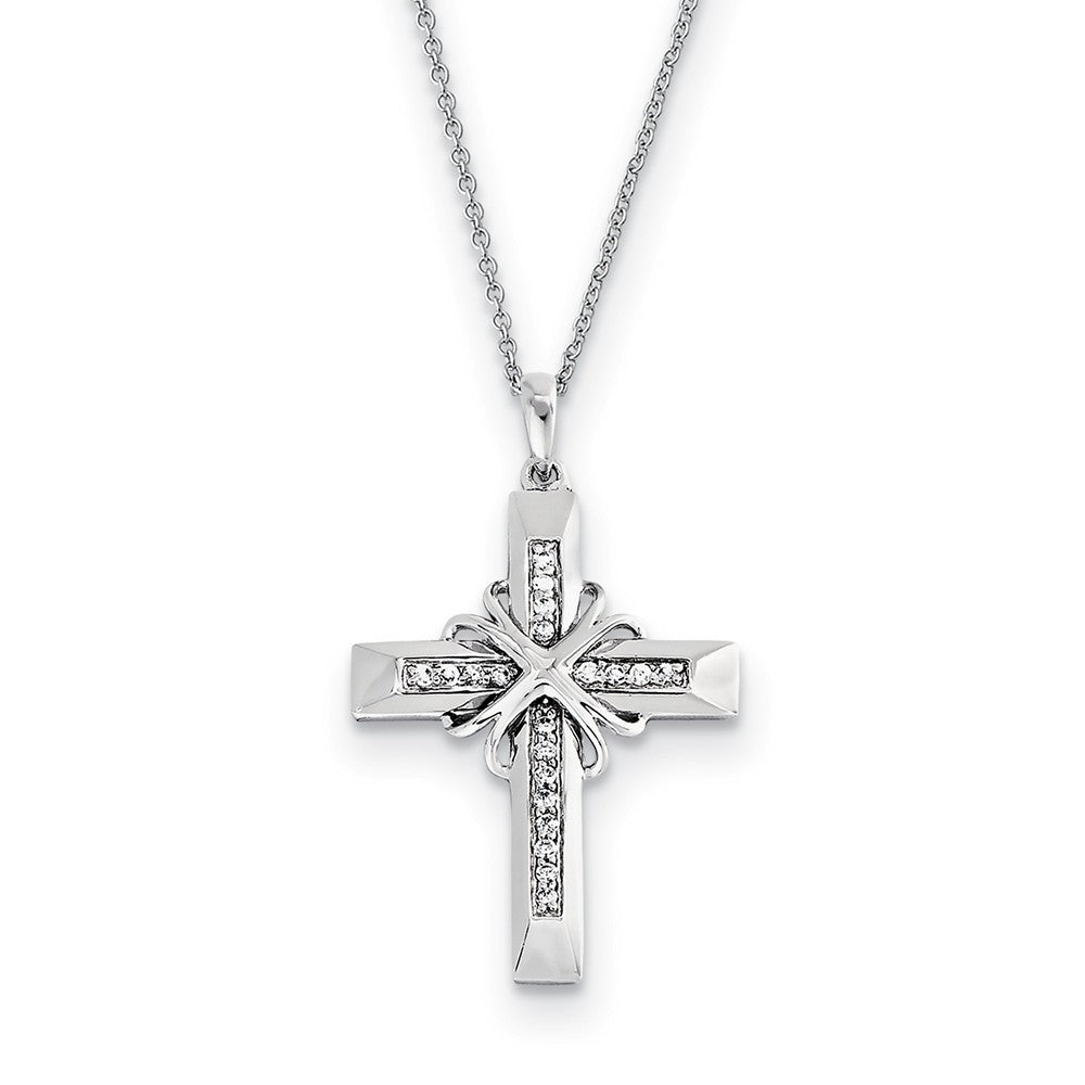 Rhodium Plated Sterling Silver &amp; CZ Steadfast Love Cross Necklace, 18, Item N9392 by The Black Bow Jewelry Co.