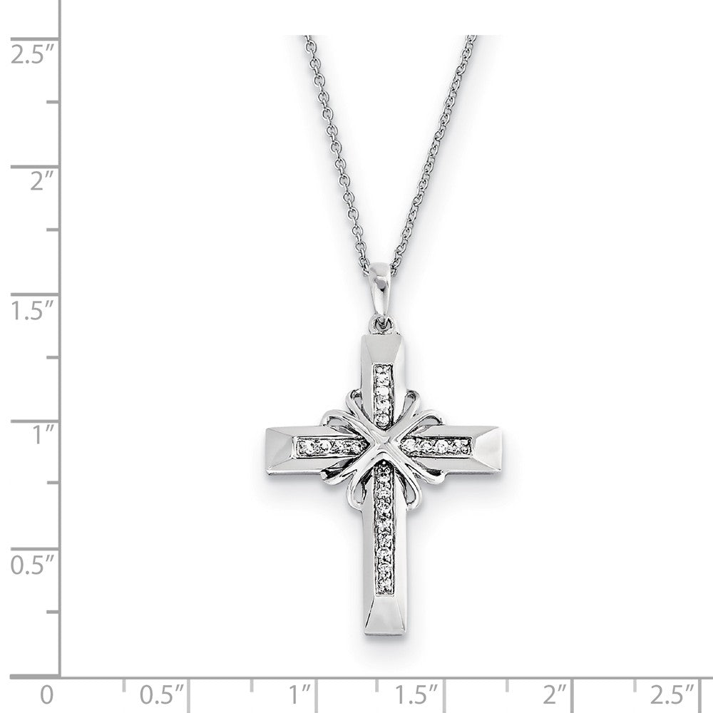 Alternate view of the Rhodium Plated Sterling Silver &amp; CZ Steadfast Love Cross Necklace, 18 by The Black Bow Jewelry Co.