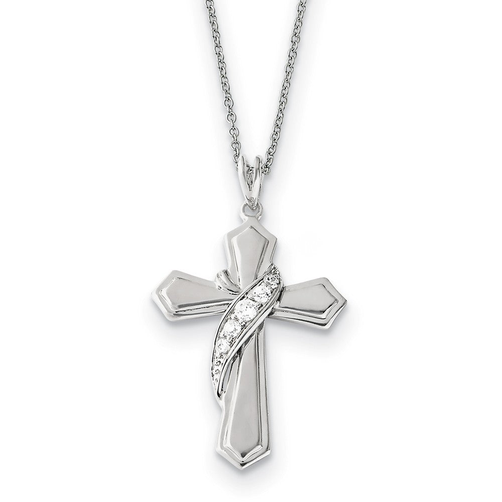 Rhodium Plated Sterling Silver &amp; CZ My Journey of Hope Cross Necklace, Item N9393 by The Black Bow Jewelry Co.