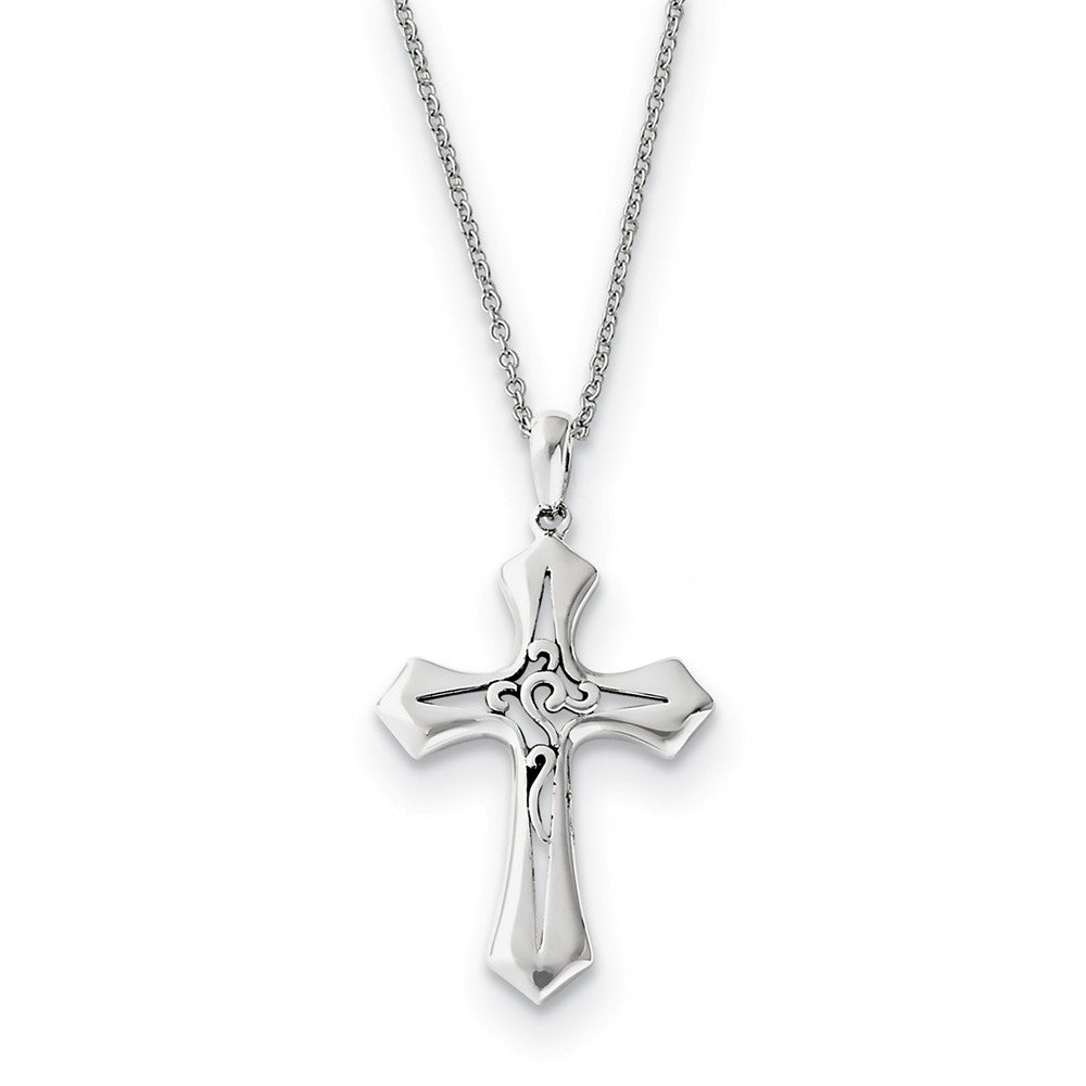 Rhodium Plated Sterling Silver Abide in Him Cross Necklace, 18 Inch, Item N9398 by The Black Bow Jewelry Co.