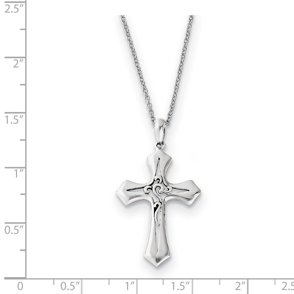 Alternate view of the Rhodium Plated Sterling Silver Abide in Him Cross Necklace, 18 Inch by The Black Bow Jewelry Co.