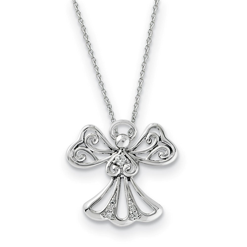 Rhodium Plated Sterling Silver &amp; CZ Angel of Kindness Necklace, 18in, Item N9399 by The Black Bow Jewelry Co.