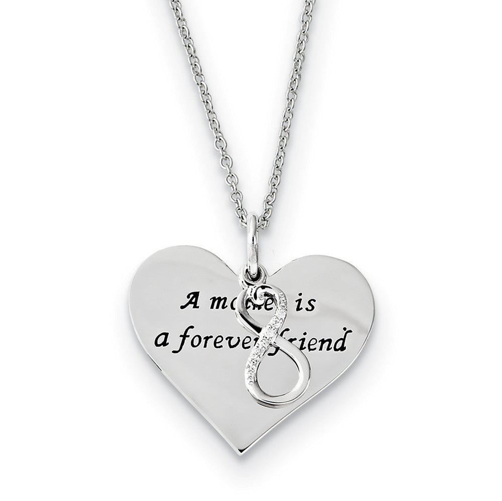 Sterling Silver &amp; CZ A Mother Is A Forever Friend Heart Necklace, 18in, Item N9401 by The Black Bow Jewelry Co.