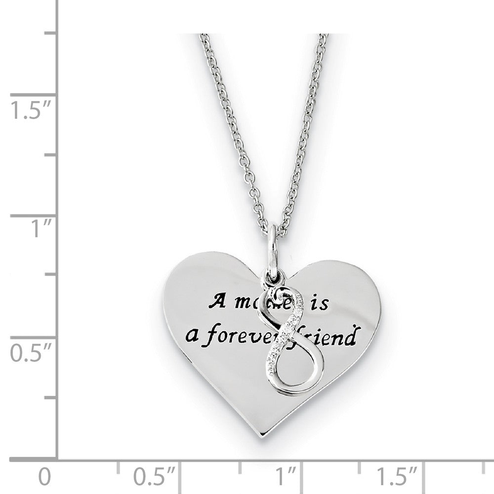Alternate view of the Sterling Silver &amp; CZ A Mother Is A Forever Friend Heart Necklace, 18in by The Black Bow Jewelry Co.