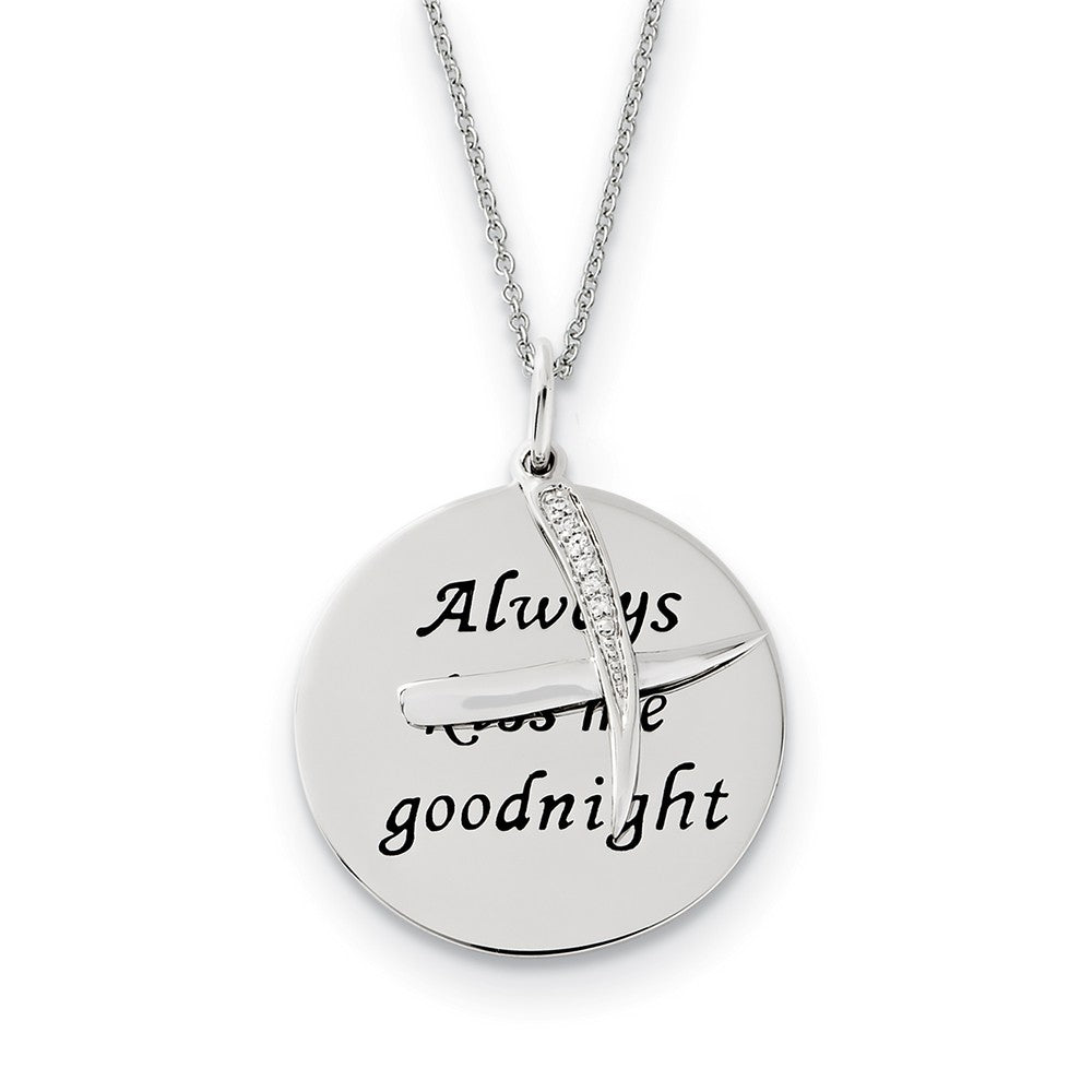 Rhodium Plated Sterling Silver &amp; CZ Always Kiss Me Goodnight Necklace, Item N9411 by The Black Bow Jewelry Co.