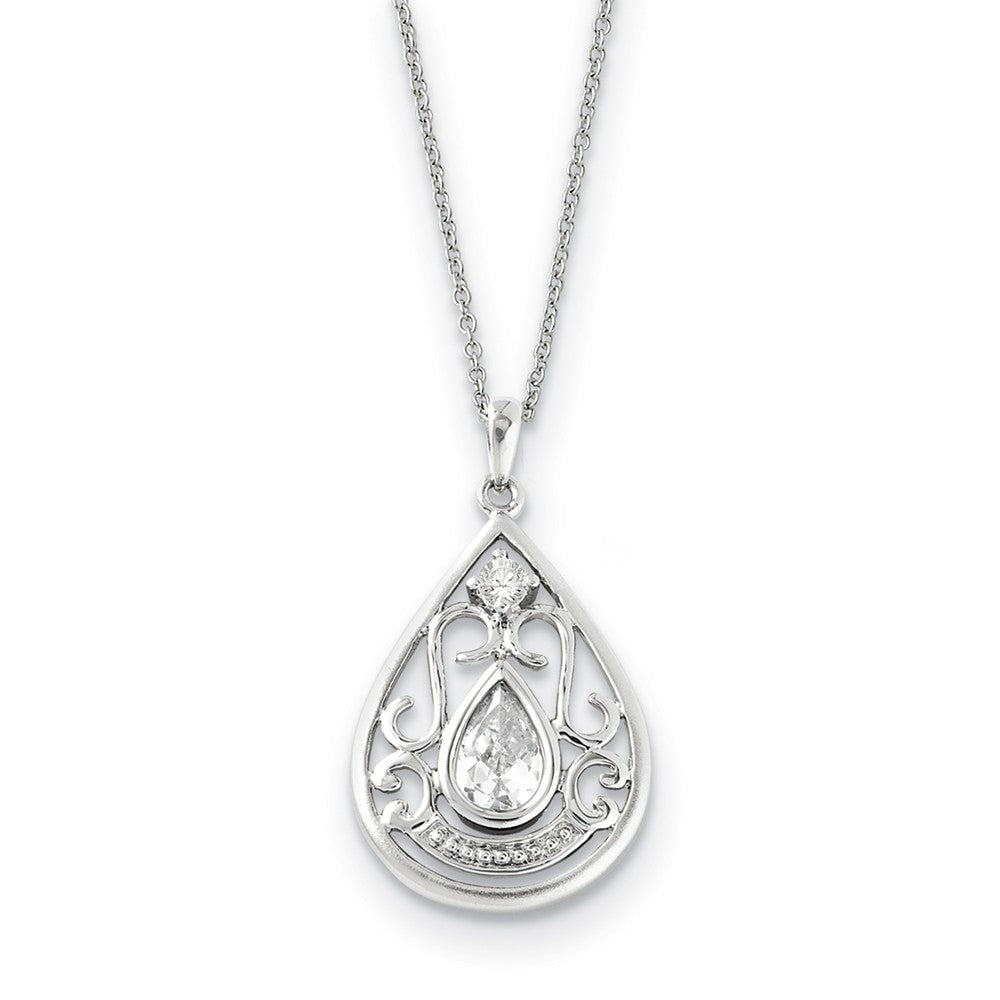 Rhodium Plated Sterling Silver &amp; CZ In Loving Memory Necklace, 18 Inch, Item N9422 by The Black Bow Jewelry Co.