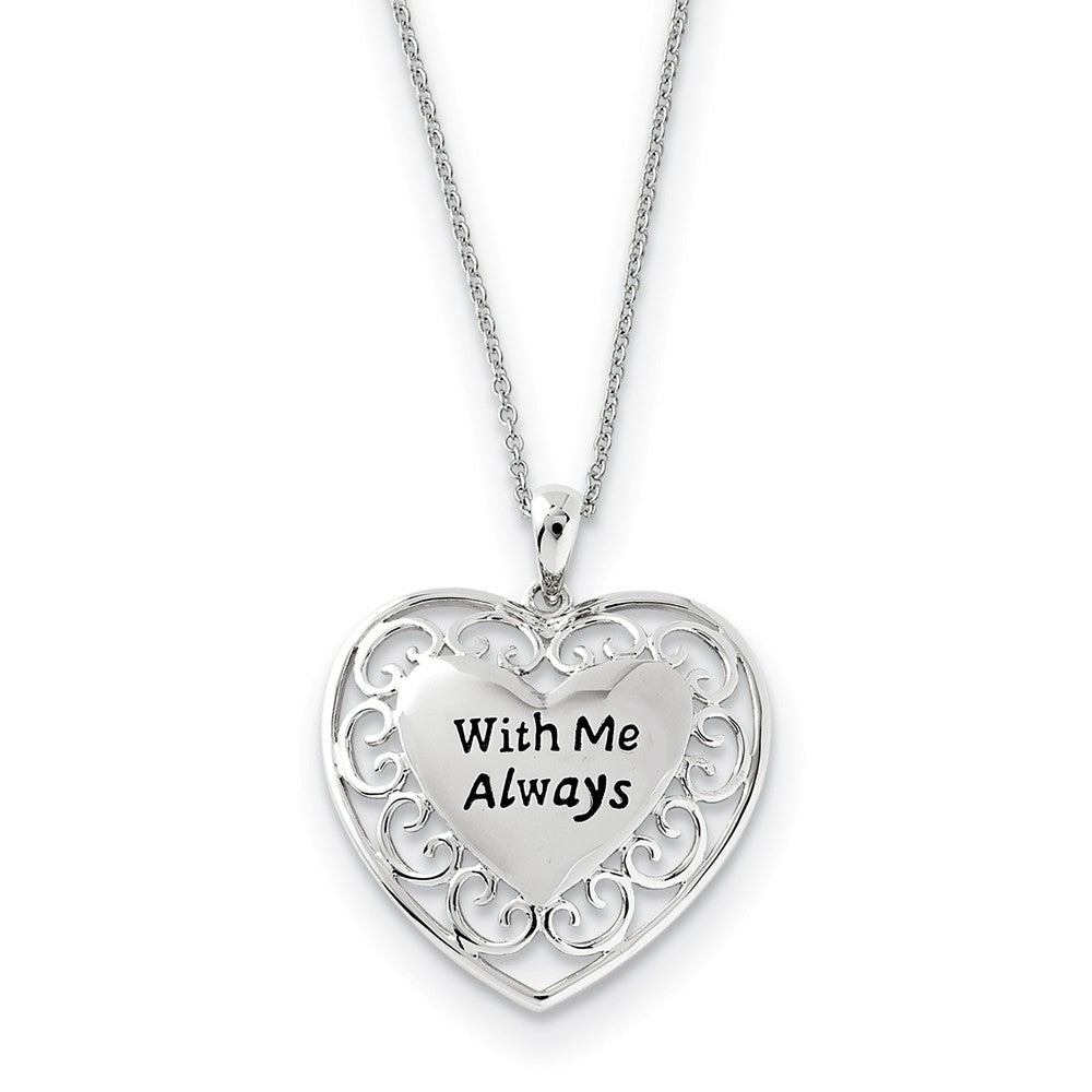 Rhodium Plated Sterling Silver With Me Always Heart Necklace, 18 Inch, Item N9423 by The Black Bow Jewelry Co.