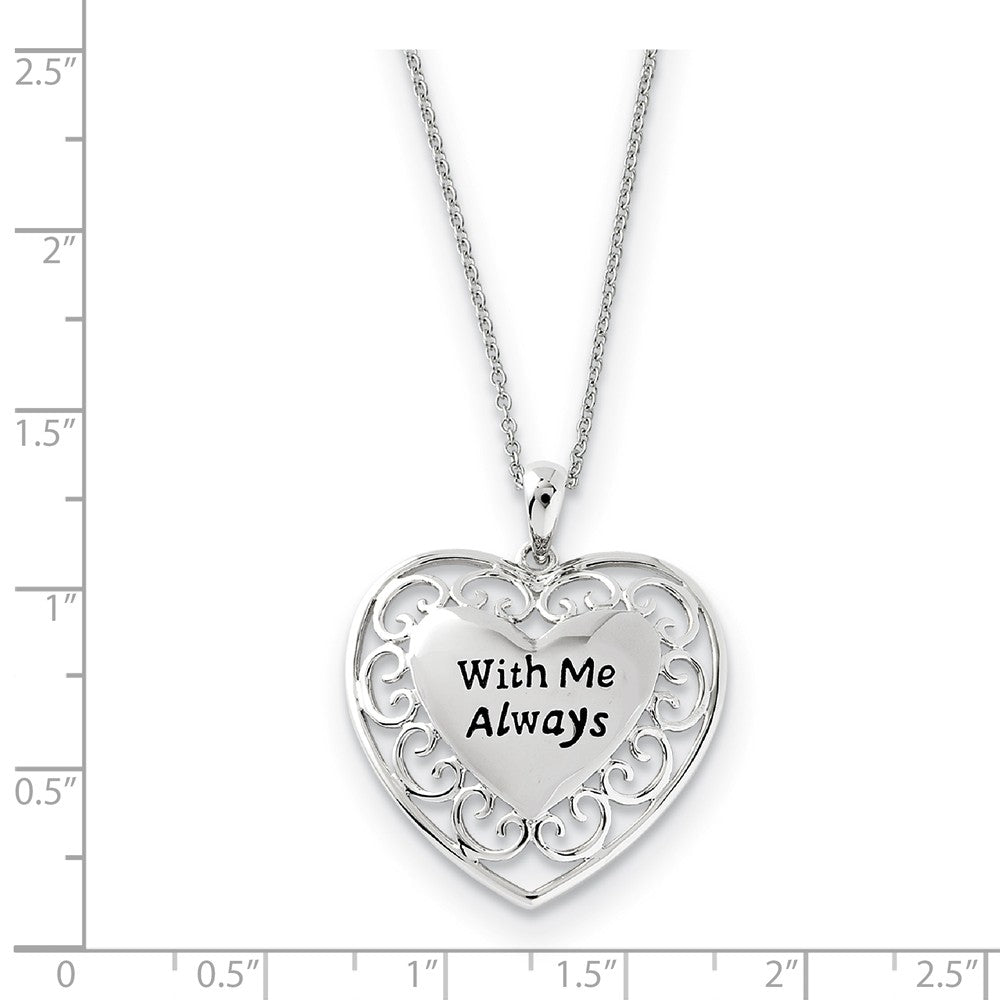 Alternate view of the Rhodium Plated Sterling Silver With Me Always Heart Necklace, 18 Inch by The Black Bow Jewelry Co.