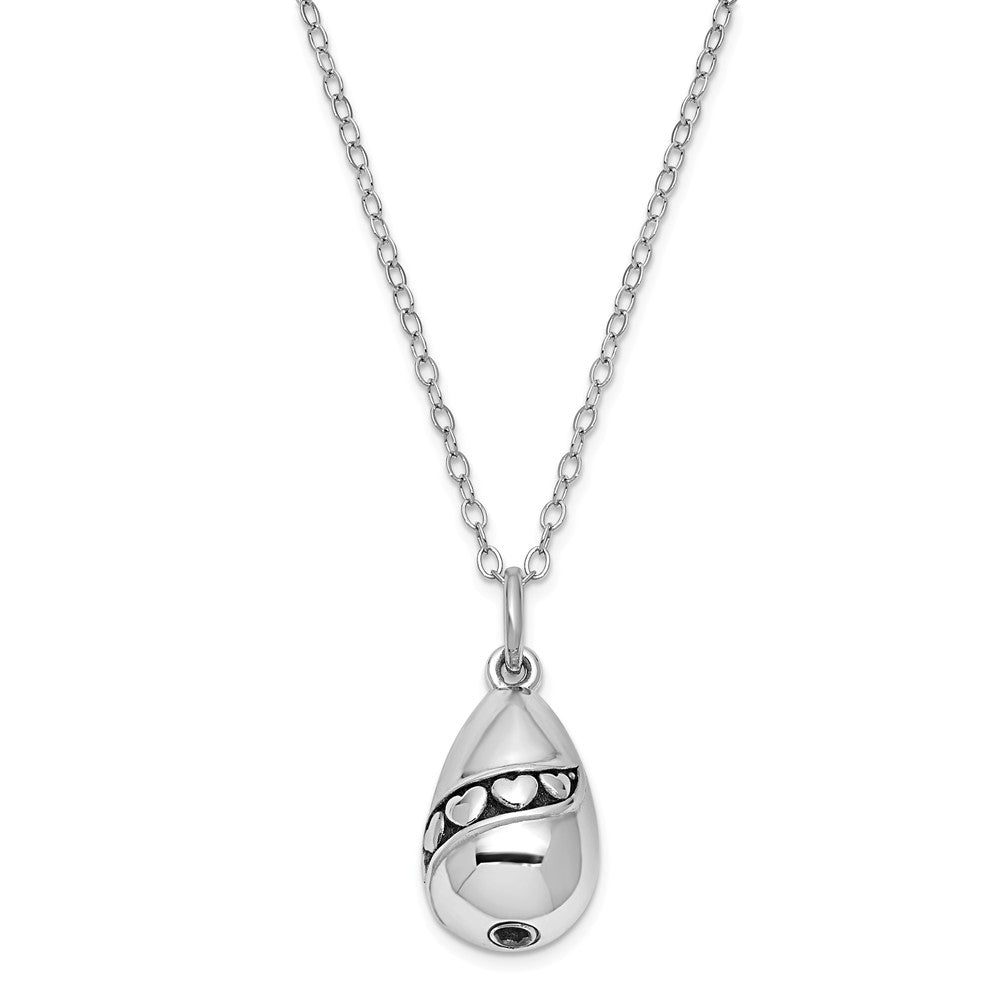 Rhodium Plated Sterling Silver Teardrop Ash Holder Necklace, 18 Inch, Item N9425 by The Black Bow Jewelry Co.