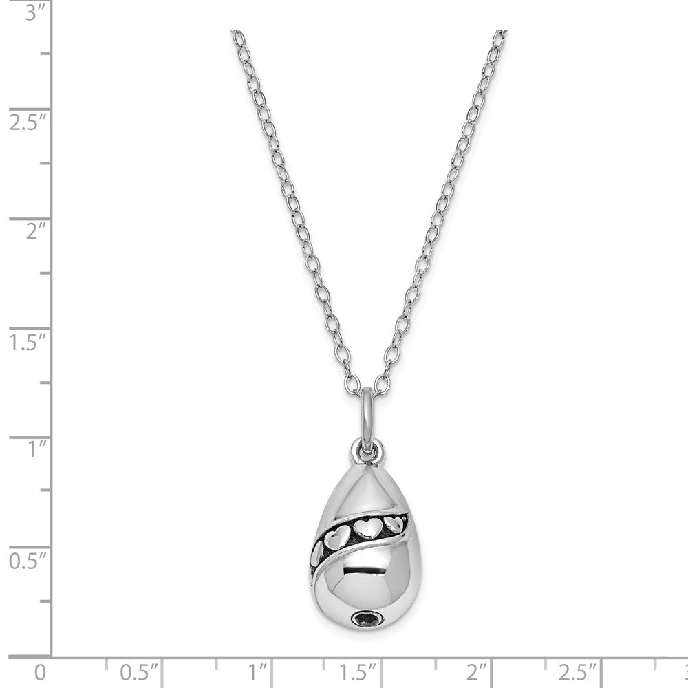 Alternate view of the Rhodium Plated Sterling Silver Teardrop Ash Holder Necklace, 18 Inch by The Black Bow Jewelry Co.