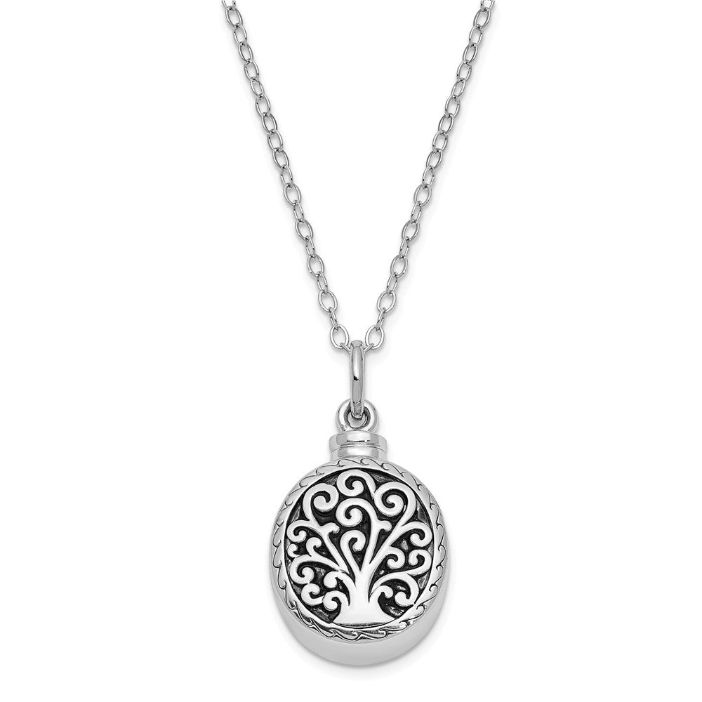 Rhodium Plated Sterling Silver Tree of Life Ash Holder Necklace, 18 In, Item N9427 by The Black Bow Jewelry Co.