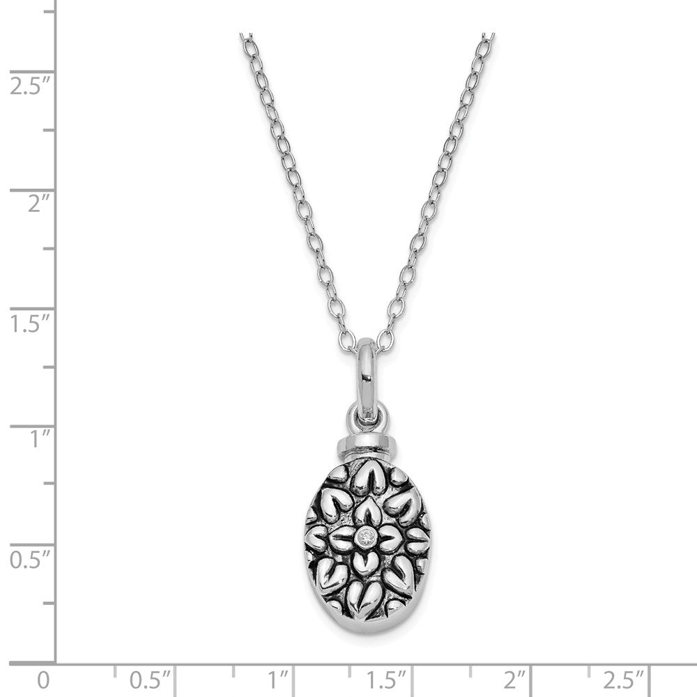 Alternate view of the Rhodium Plated Sterling Silver &amp; CZ Flower Ash Holder Necklace, 18in by The Black Bow Jewelry Co.