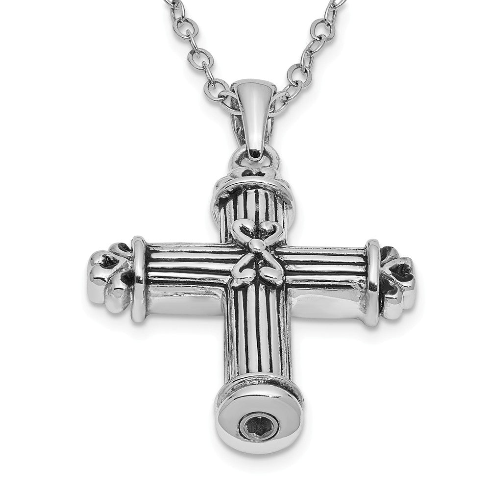 Alternate view of the Rhodium Plated Sterling Silver Pillar Cross Ash Holder Necklace, 18in by The Black Bow Jewelry Co.