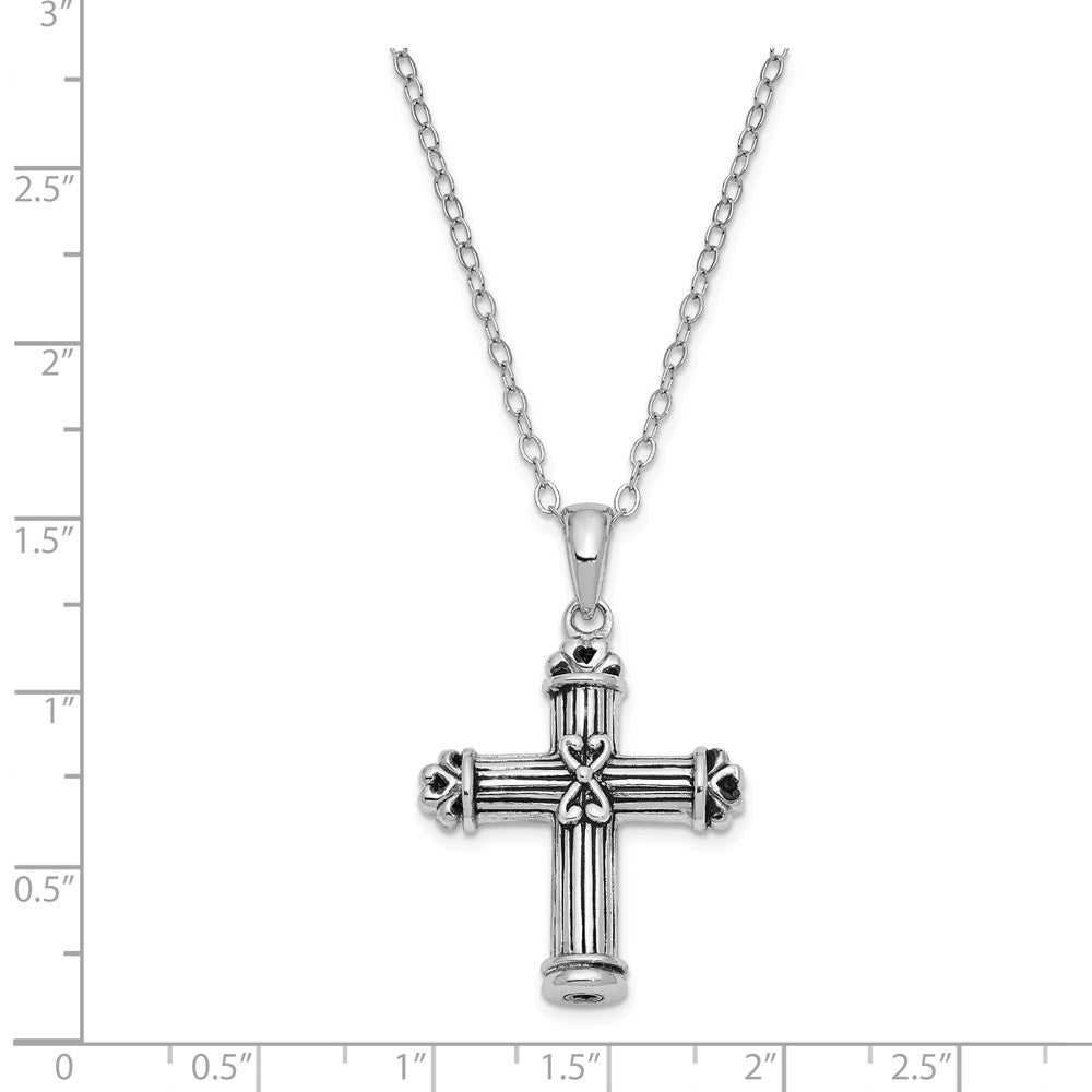 Alternate view of the Rhodium Plated Sterling Silver Pillar Cross Ash Holder Necklace, 18in by The Black Bow Jewelry Co.