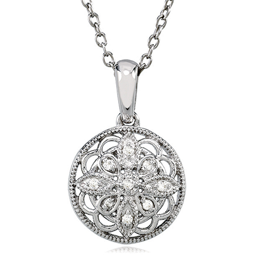 Vintage Style Diamond Flower Necklace in Sterling Silver, Item N9600 by The Black Bow Jewelry Co.