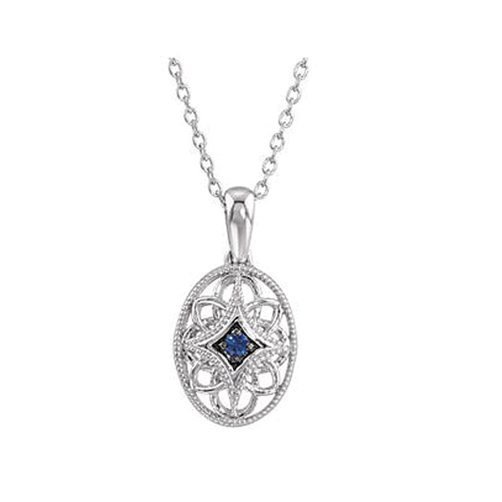 Vintage Style Blue Sapphire Oval Necklace in Sterling Silver, Item N9603 by The Black Bow Jewelry Co.