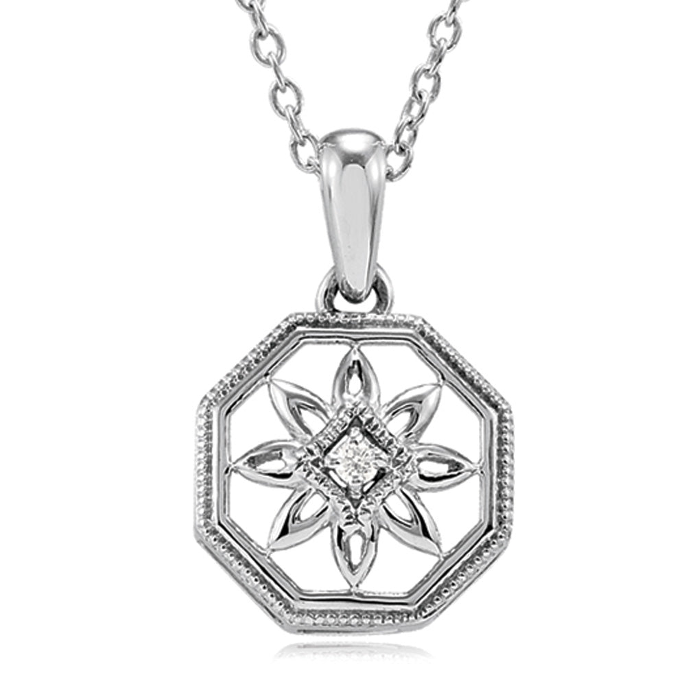 Vintage Style Diamond Octagon Necklace in Sterling Silver, Item N9607 by The Black Bow Jewelry Co.